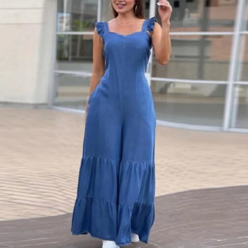 This stylish jumpsuit features a flattering V-neck and a high waist design that enhances your figure, while the straight, wide-leg silhouette offers comfort and effortless style 5