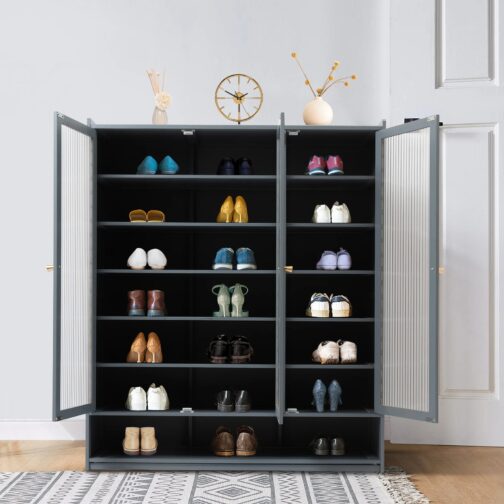 This sleek black shoe rack is perfect for organizing your footwear collection in style. 1