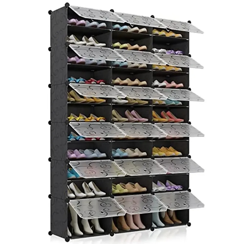 Featuring a stylish door panel, this DIY plastic shoe rack combines functionality with modern design, making it a perfect fit for your living room, hallway, or bedroom.