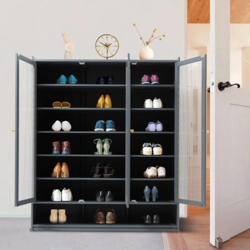 This sleek black shoe rack is perfect for organizing your footwear collection in style. 2