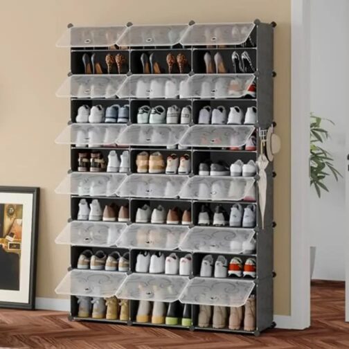 Featuring a stylish door panel, this DIY plastic shoe rack combines functionality with modern design, making it a perfect fit for your living room, hallway, or bedroom. 2