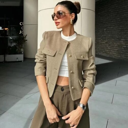 Women's New Fashionable and Casual  Flip Decoration Short Suit Jacket - Image 3