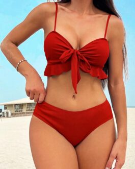 Women’s Ruffle Swimwear Female High Waist Swimsuit & Drawstring Beach Skirt Bathing Suit