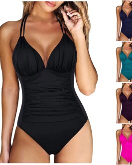 Women’s One-piece With Chest Pad Without Steel Bra Swimsuit Solid Color Swimsuit 