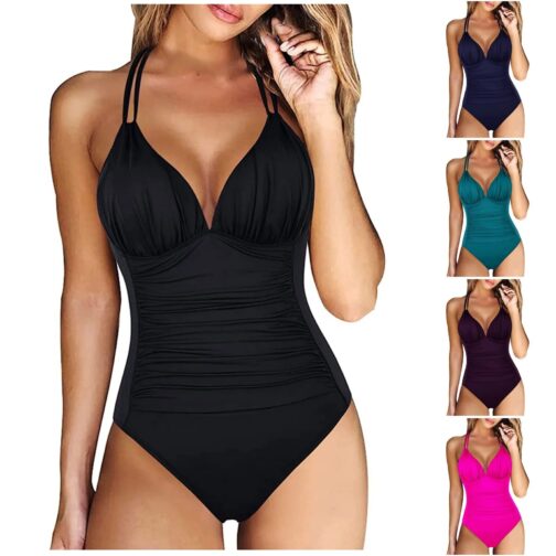 This solid-color swimsuit offers a sleek and timeless design, perfect for pool days, beach outings, or tropical vacations. 2