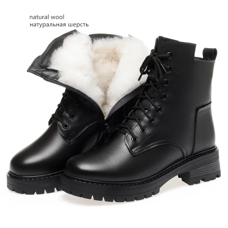 Crafted from premium genuine leather, these boots feature a soft plush wool lining that keeps feet warm and cozy in cold weather 1